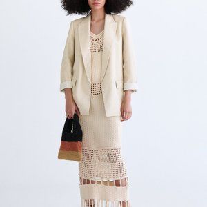 Zara rustic printed cuff blazer natural
